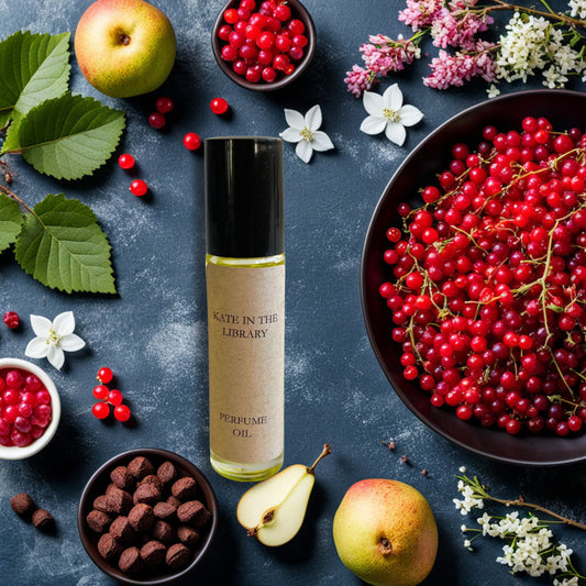 Kate in the Library Perfume Oil, Body Oil, Bum Firming Oil | wild berries, pear, rose, tonka bean, cocoa | Inspired by Carol Herrera Very Good Girl